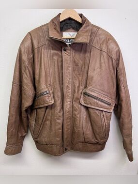 Vintage 80’s Adler Distressed Brown Leather Bomber Jacket Size L